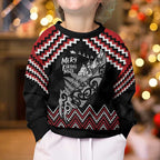 New Zealand Christmas Taniko Poutama Kid Ugly Christmas Sweater Mountainscape Maori Fern - Aussie Hoodie