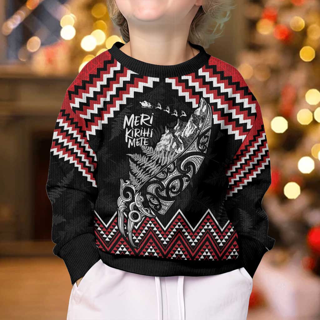 New Zealand Christmas Taniko Poutama Kid Ugly Christmas Sweater Mountainscape Maori Fern - Aussie Hoodie