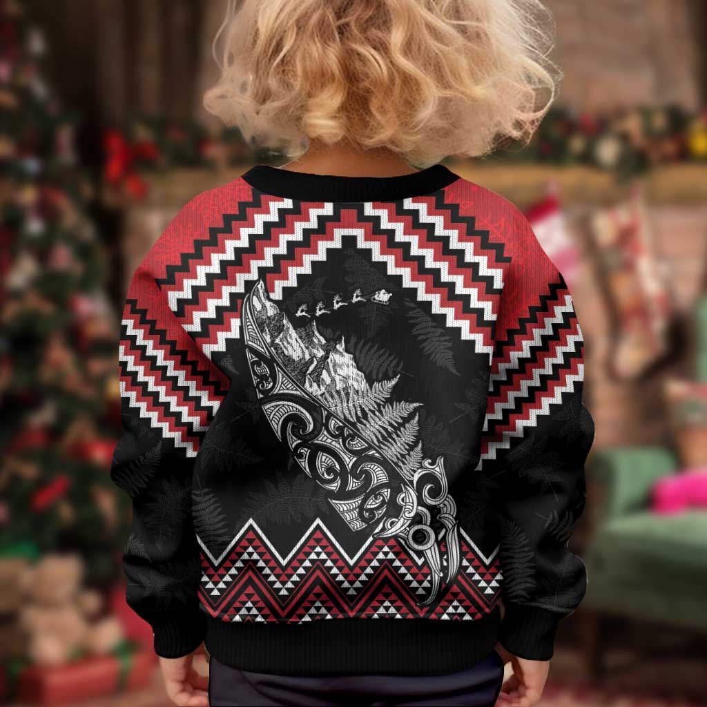 New Zealand Christmas Taniko Poutama Kid Ugly Christmas Sweater Mountainscape Maori Fern - Aussie Hoodie