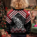 New Zealand Christmas Taniko Poutama Kid Ugly Christmas Sweater Mountainscape Maori Fern - Aussie Hoodie