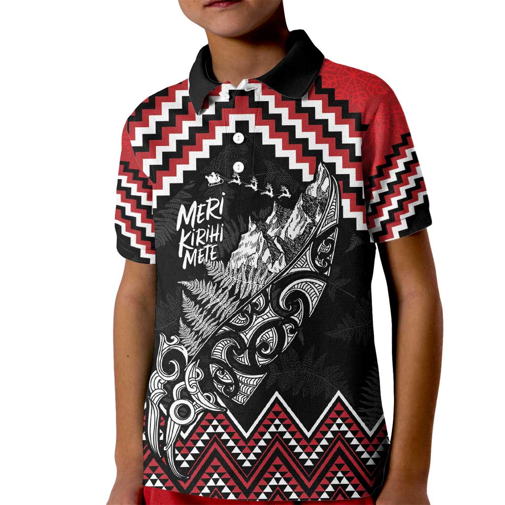 New Zealand Christmas Taniko Poutama Kid Polo Shirt Mountainscape Maori Fern - Aussie Hoodie