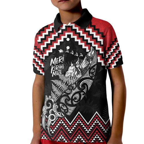 New Zealand Christmas Taniko Poutama Kid Polo Shirt Mountainscape Maori Fern - Aussie Hoodie