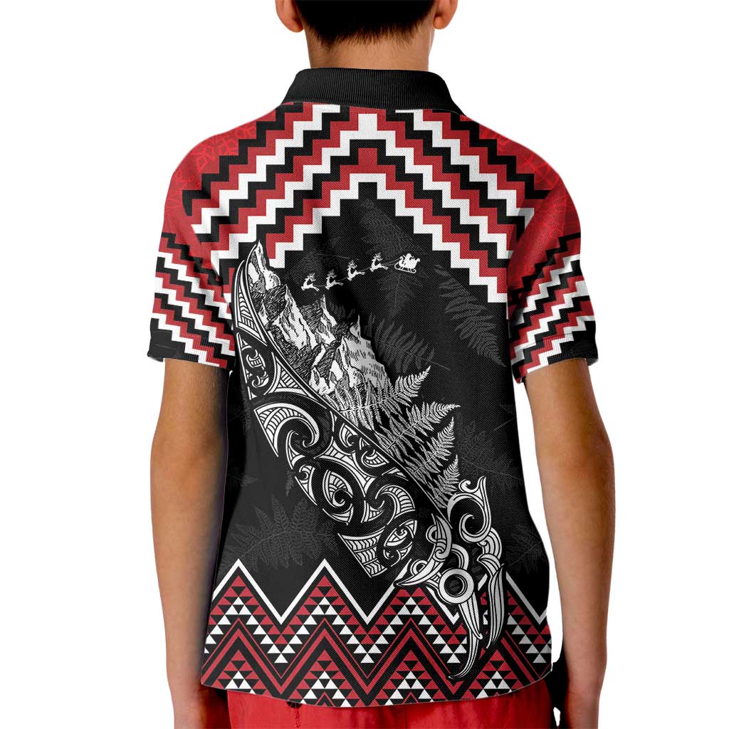 New Zealand Christmas Taniko Poutama Kid Polo Shirt Mountainscape Maori Fern - Aussie Hoodie