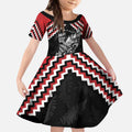 New Zealand Christmas Taniko Poutama Kid Short Sleeve Dress Mountainscape Maori Fern - Aussie Hoodie