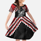 New Zealand Christmas Taniko Poutama Kid Short Sleeve Dress Mountainscape Maori Fern - Aussie Hoodie