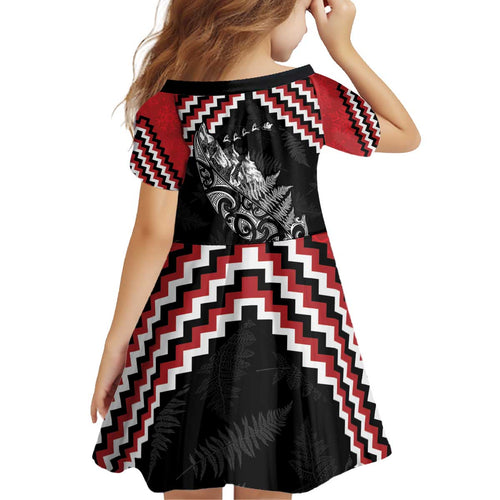 New Zealand Christmas Taniko Poutama Kid Short Sleeve Dress Mountainscape Maori Fern - Aussie Hoodie