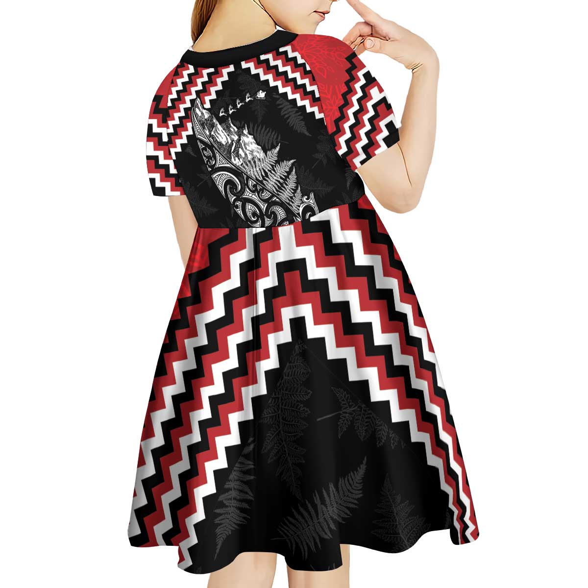 New Zealand Christmas Taniko Poutama Kid Short Sleeve Dress Mountainscape Maori Fern - Aussie Hoodie