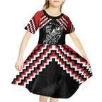 New Zealand Christmas Taniko Poutama Kid Short Sleeve Dress Mountainscape Maori Fern - Aussie Hoodie