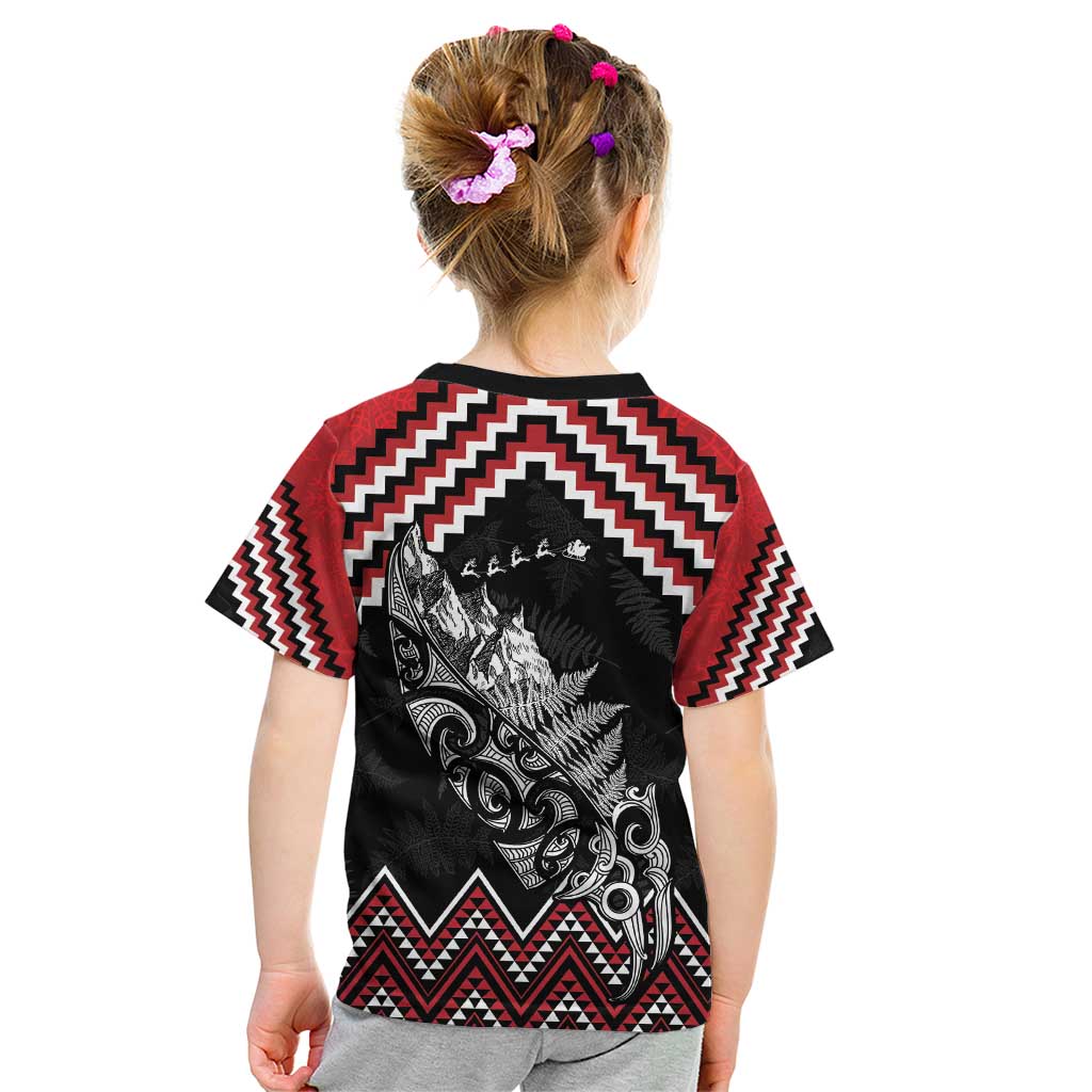 New Zealand Christmas Taniko Poutama Kid T Shirt Mountainscape Maori Fern - Aussie Hoodie