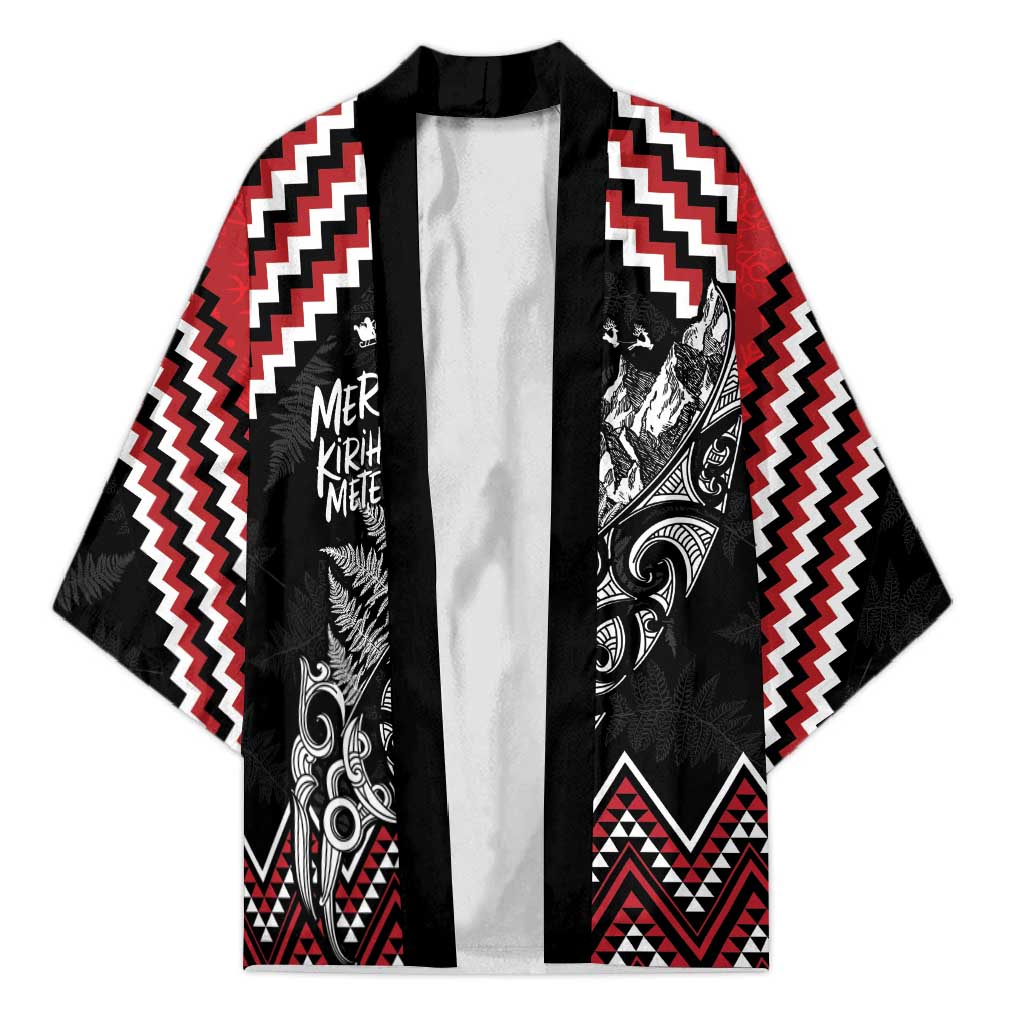New Zealand Christmas Taniko Poutama Kimono Mountainscape Maori Fern - Aussie Hoodie