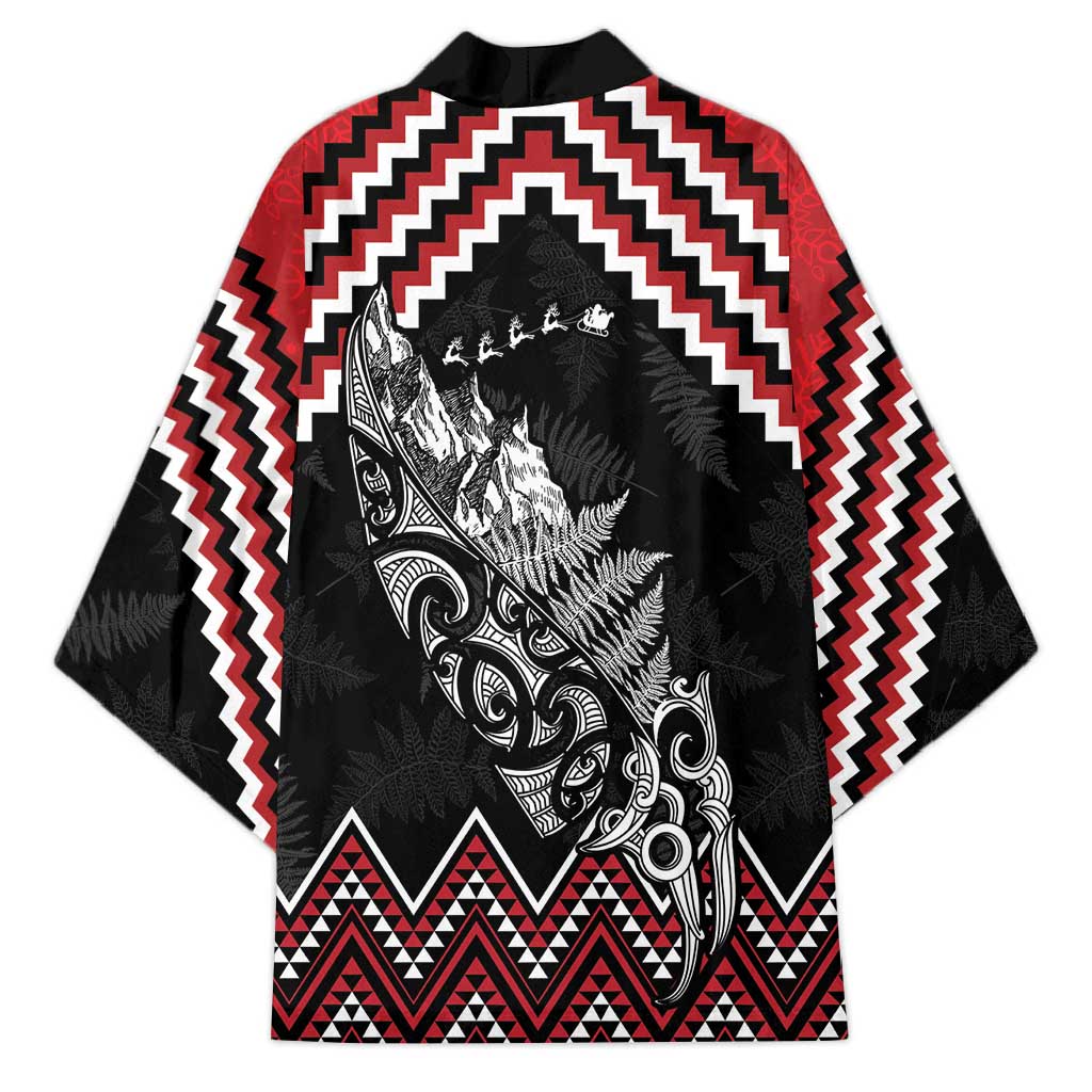 New Zealand Christmas Taniko Poutama Kimono Mountainscape Maori Fern - Aussie Hoodie