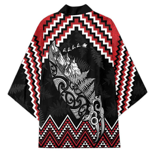 New Zealand Christmas Taniko Poutama Kimono Mountainscape Maori Fern - Aussie Hoodie