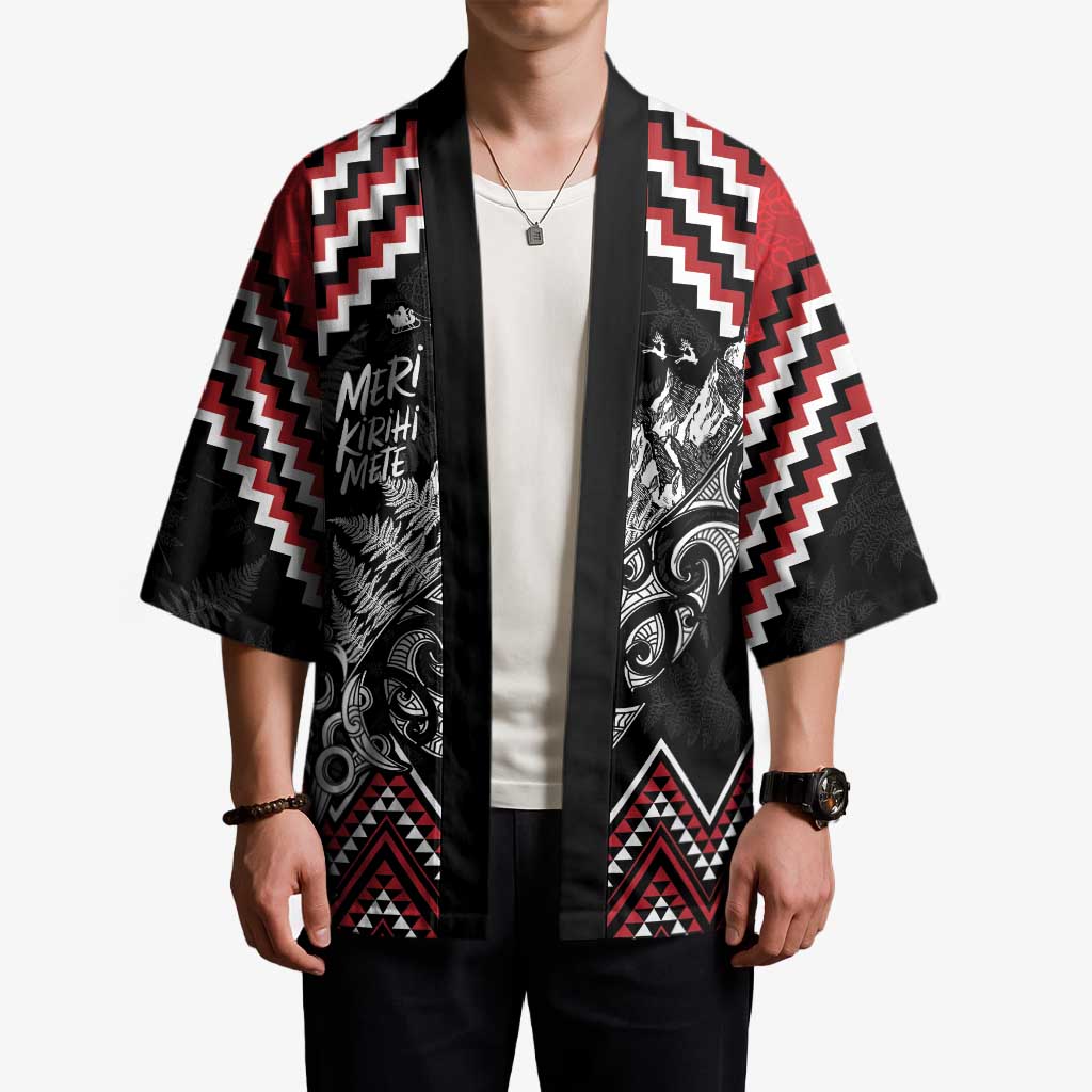 New Zealand Christmas Taniko Poutama Kimono Mountainscape Maori Fern - Aussie Hoodie