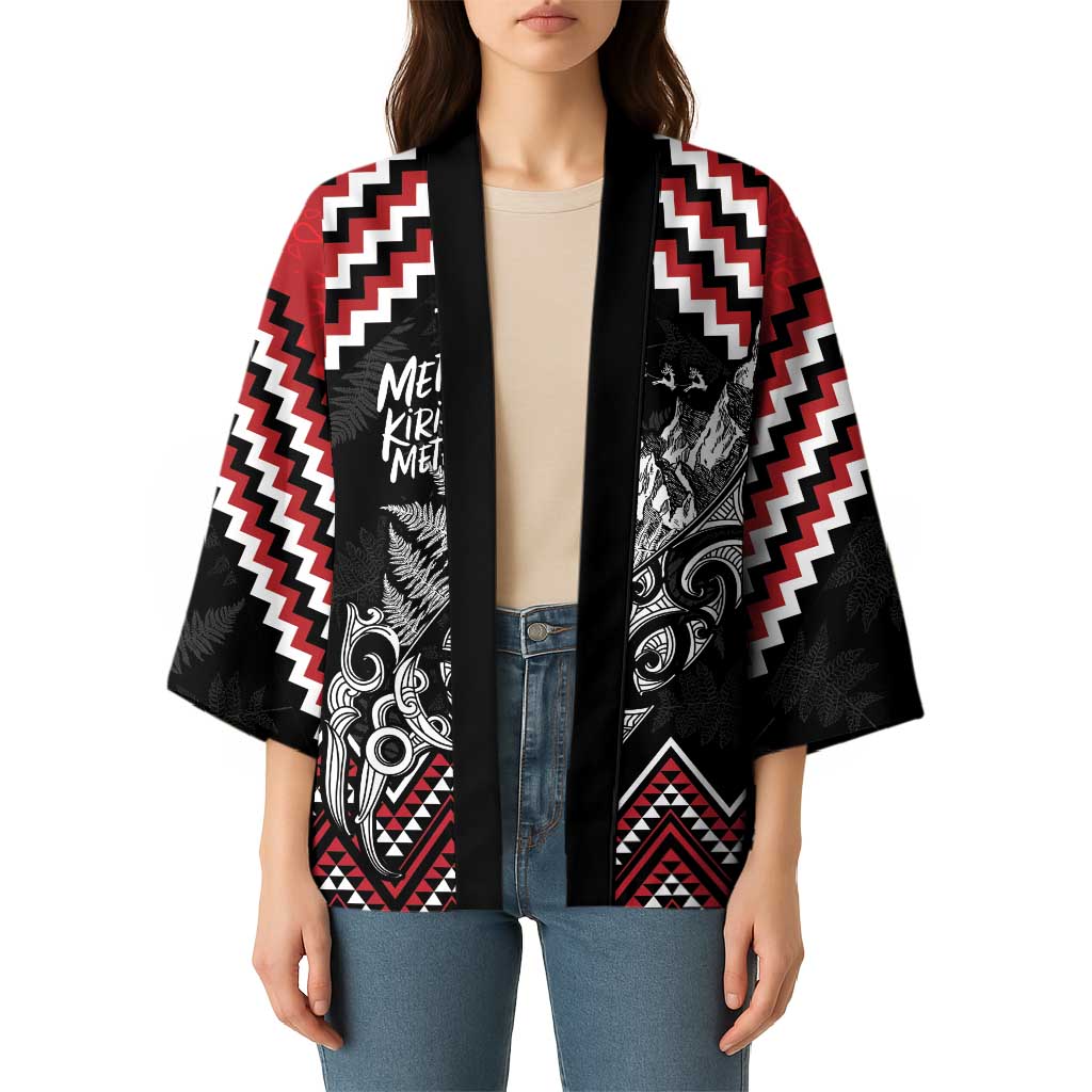 New Zealand Christmas Taniko Poutama Kimono Mountainscape Maori Fern - Aussie Hoodie