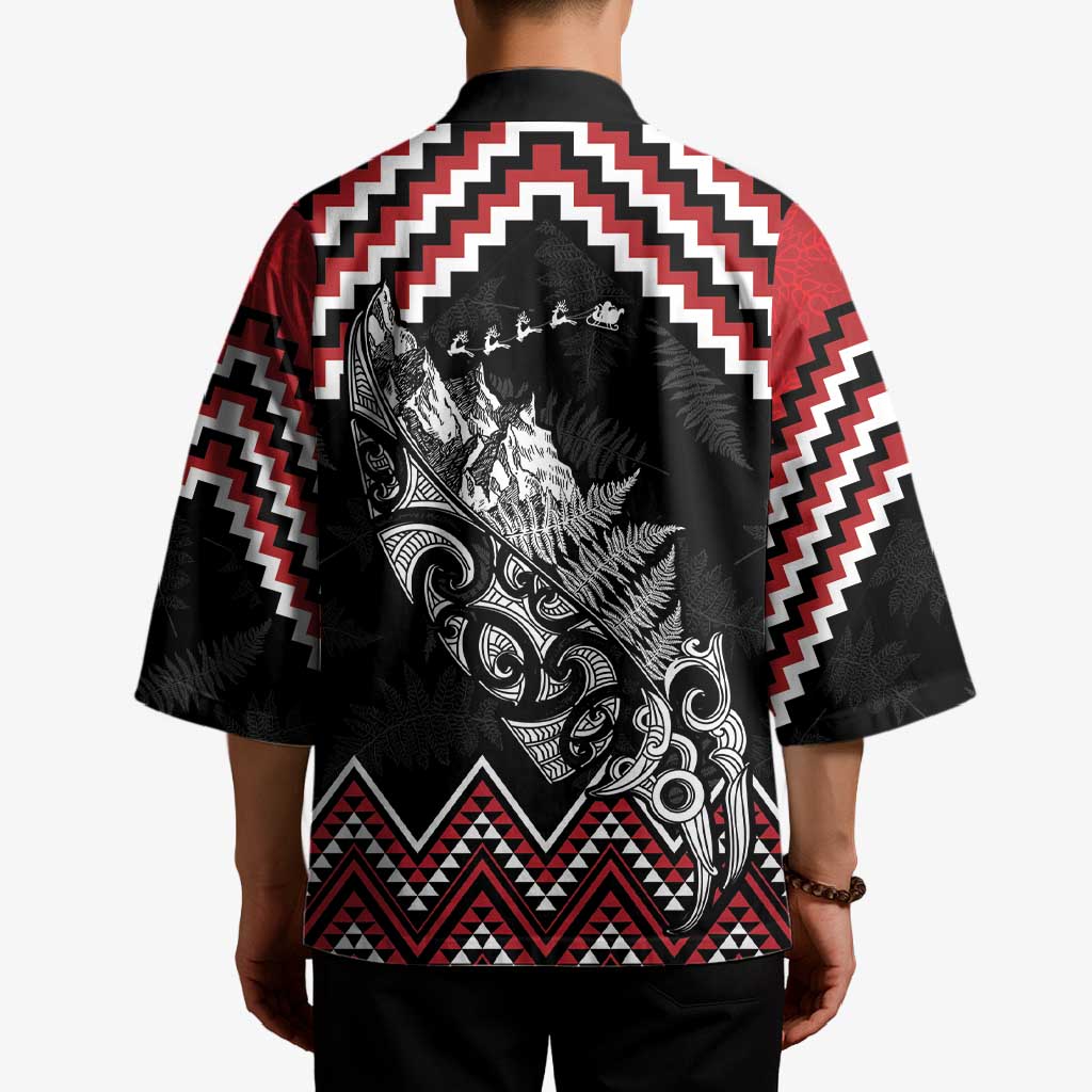 New Zealand Christmas Taniko Poutama Kimono Mountainscape Maori Fern - Aussie Hoodie