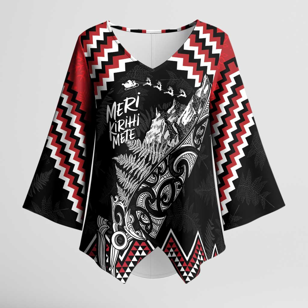 New Zealand Christmas Taniko Poutama Kimono Sleeve Blouse Mountainscape Maori Fern - Aussie Hoodie