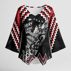 New Zealand Christmas Taniko Poutama Kimono Sleeve Blouse Mountainscape Maori Fern - Aussie Hoodie