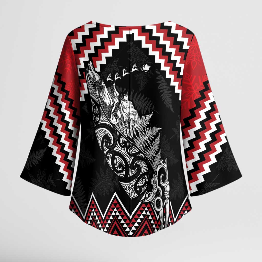 New Zealand Christmas Taniko Poutama Kimono Sleeve Blouse Mountainscape Maori Fern - Aussie Hoodie