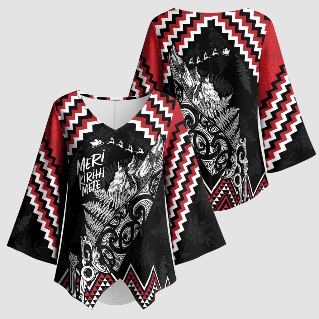 New Zealand Christmas Taniko Poutama Kimono Sleeve Blouse Mountainscape Maori Fern - Aussie Hoodie