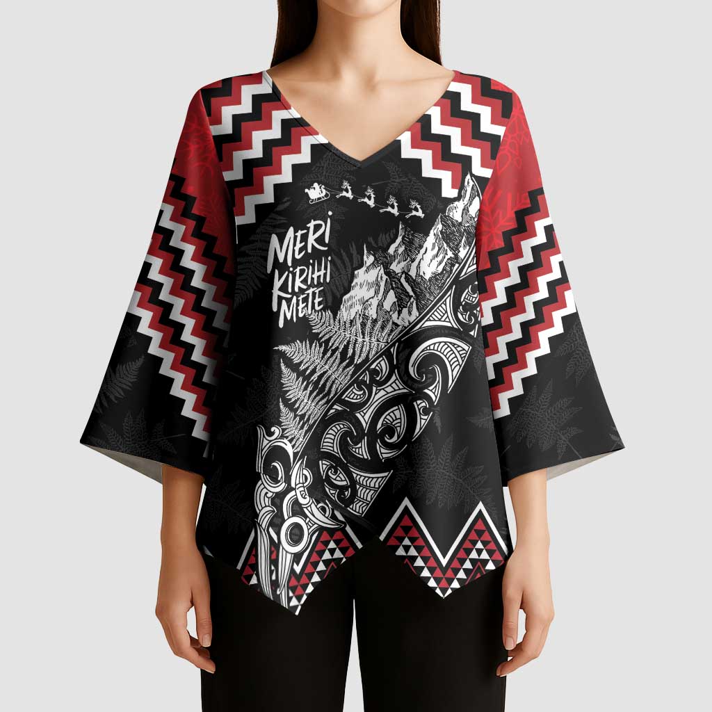 New Zealand Christmas Taniko Poutama Kimono Sleeve Blouse Mountainscape Maori Fern - Aussie Hoodie