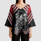 New Zealand Christmas Taniko Poutama Kimono Sleeve Blouse Mountainscape Maori Fern - Aussie Hoodie