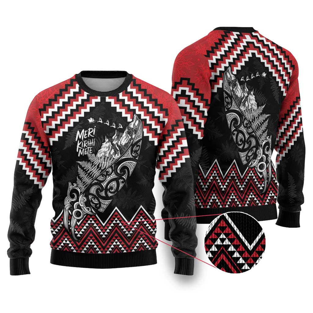 New Zealand Christmas Taniko Poutama Ugly Christmas Sweater Mountainscape Maori Fern - Aussie Hoodie