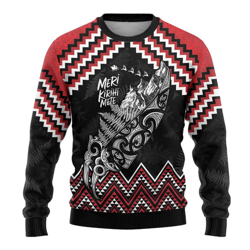 New Zealand Christmas Taniko Poutama Ugly Christmas Sweater Mountainscape Maori Fern - Aussie Hoodie