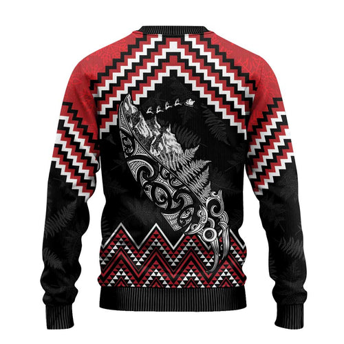 New Zealand Christmas Taniko Poutama Ugly Christmas Sweater Mountainscape Maori Fern - Aussie Hoodie