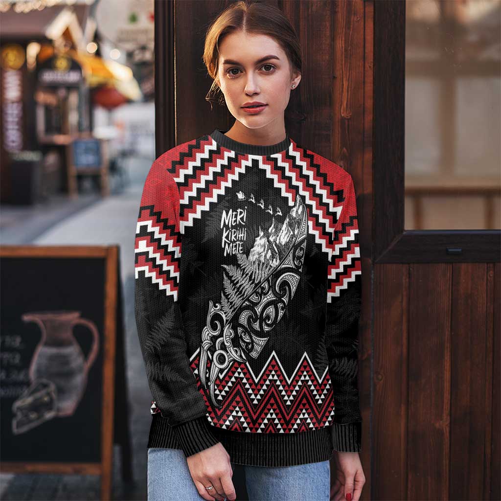 New Zealand Christmas Taniko Poutama Ugly Christmas Sweater Mountainscape Maori Fern - Aussie Hoodie
