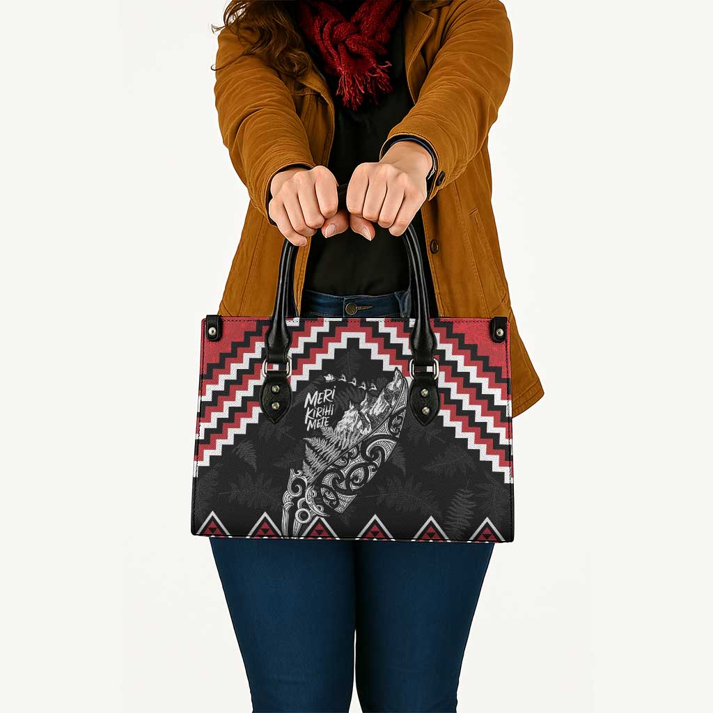 New Zealand Christmas Taniko Poutama Leather Bag Mountainscape Maori Fern - Aussie Hoodie