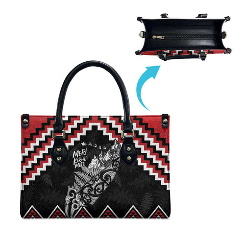 New Zealand Christmas Taniko Poutama Leather Bag Mountainscape Maori Fern - Aussie Hoodie