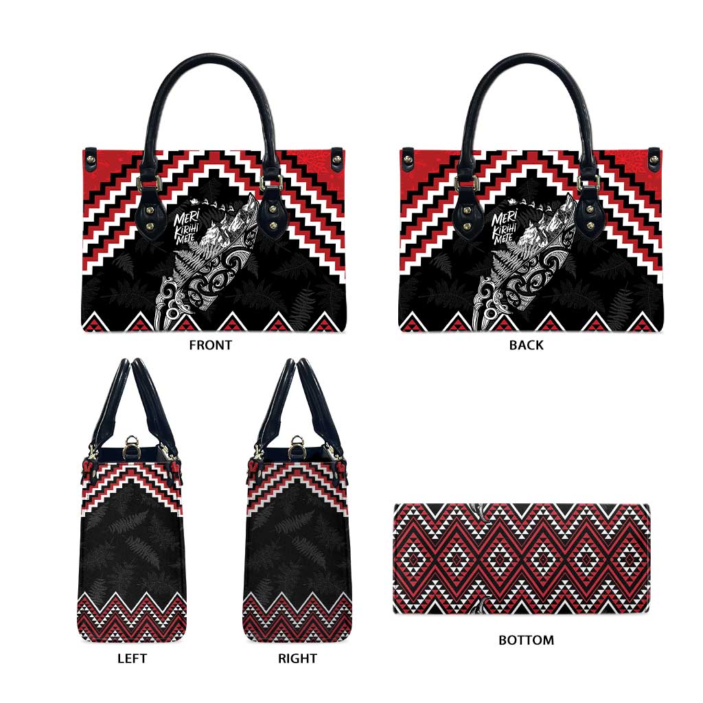 New Zealand Christmas Taniko Poutama Leather Bag Mountainscape Maori Fern - Aussie Hoodie