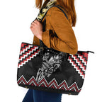 New Zealand Christmas Taniko Poutama Leather Tote Bag Mountainscape Maori Fern - Aussie Hoodie