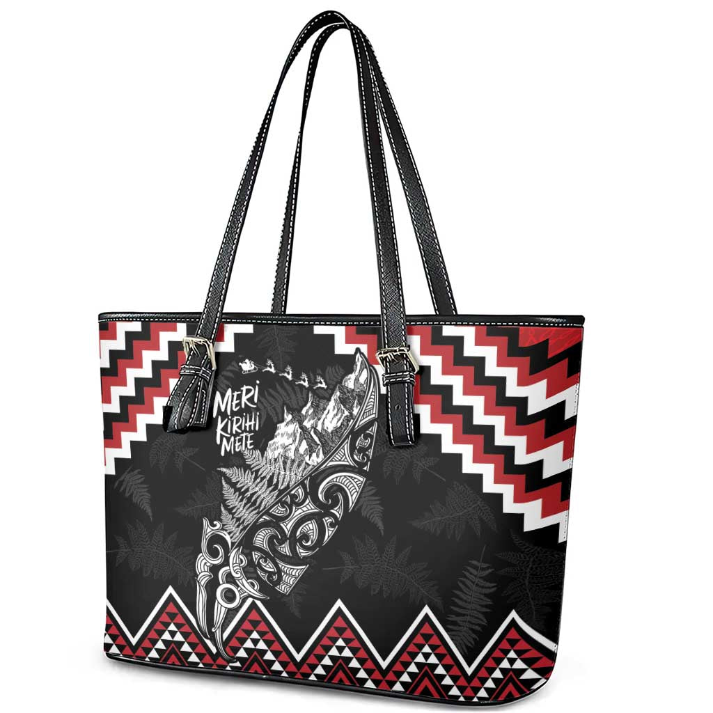 New Zealand Christmas Taniko Poutama Leather Tote Bag Mountainscape Maori Fern - Aussie Hoodie
