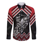New Zealand Christmas Taniko Poutama Long Sleeve Button Shirt Mountainscape Maori Fern - Aussie Hoodie