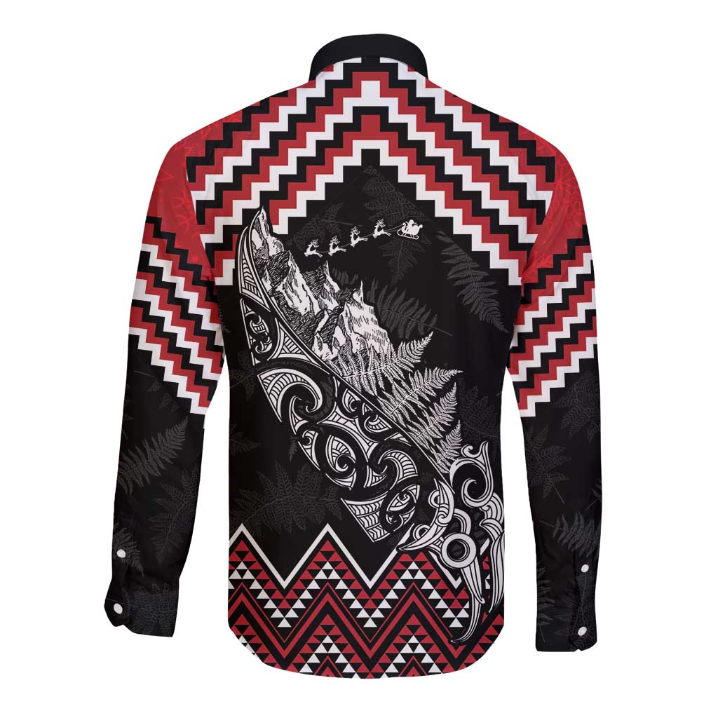 New Zealand Christmas Taniko Poutama Long Sleeve Button Shirt Mountainscape Maori Fern - Aussie Hoodie