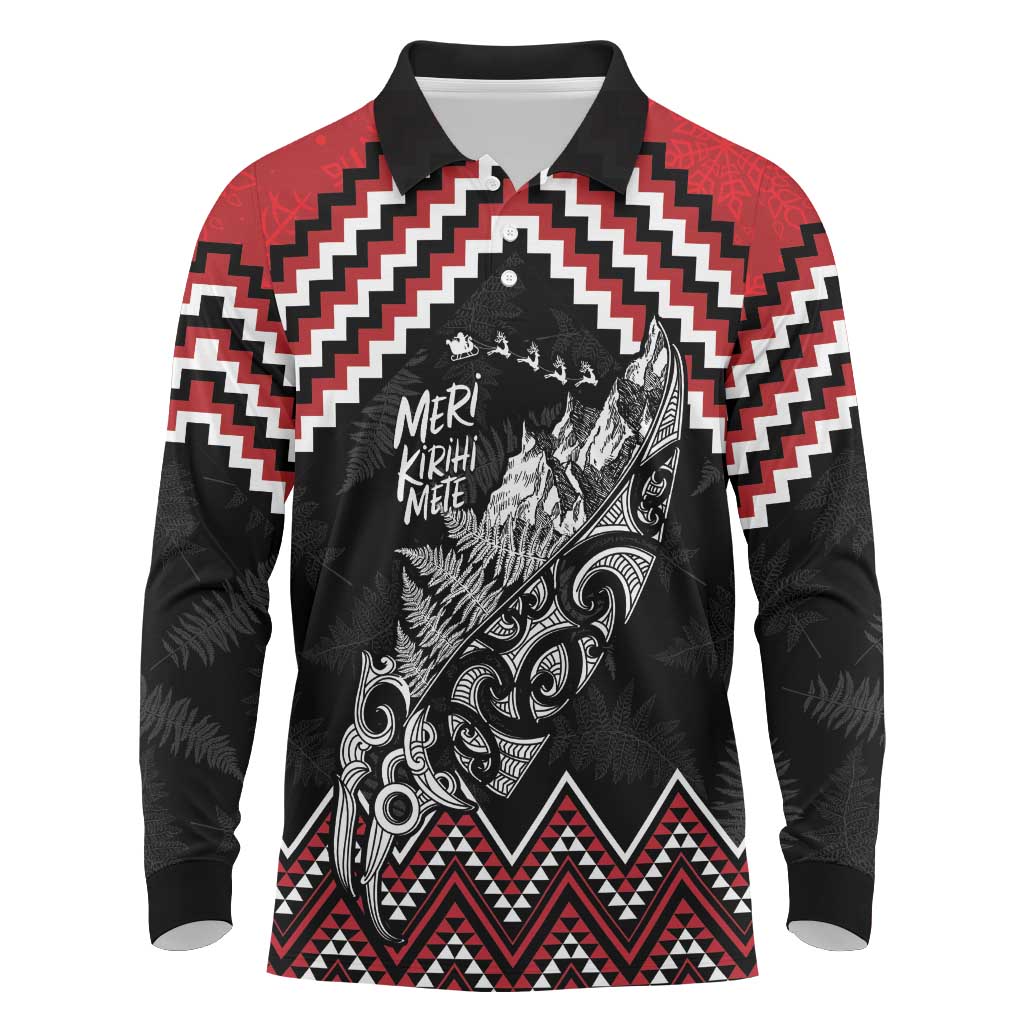 New Zealand Christmas Taniko Poutama Long Sleeve Polo Shirt Mountainscape Maori Fern - Aussie Hoodie