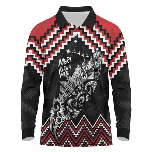 New Zealand Christmas Taniko Poutama Long Sleeve Polo Shirt Mountainscape Maori Fern - Aussie Hoodie