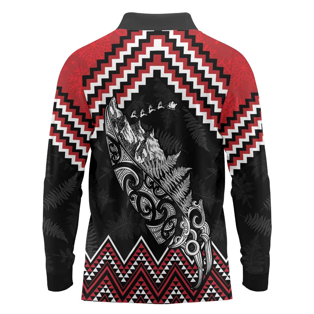 New Zealand Christmas Taniko Poutama Long Sleeve Polo Shirt Mountainscape Maori Fern - Aussie Hoodie