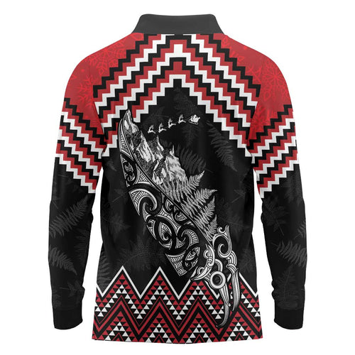 New Zealand Christmas Taniko Poutama Long Sleeve Polo Shirt Mountainscape Maori Fern - Aussie Hoodie