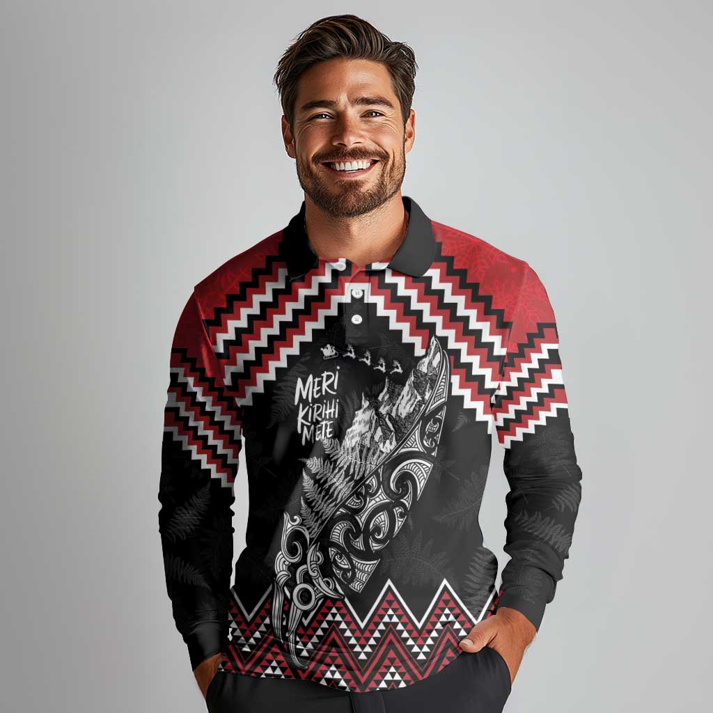 New Zealand Christmas Taniko Poutama Long Sleeve Polo Shirt Mountainscape Maori Fern - Aussie Hoodie