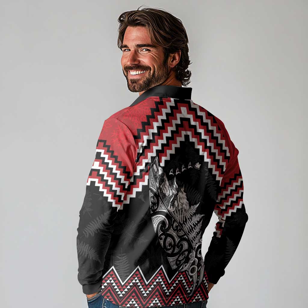 New Zealand Christmas Taniko Poutama Long Sleeve Polo Shirt Mountainscape Maori Fern - Aussie Hoodie