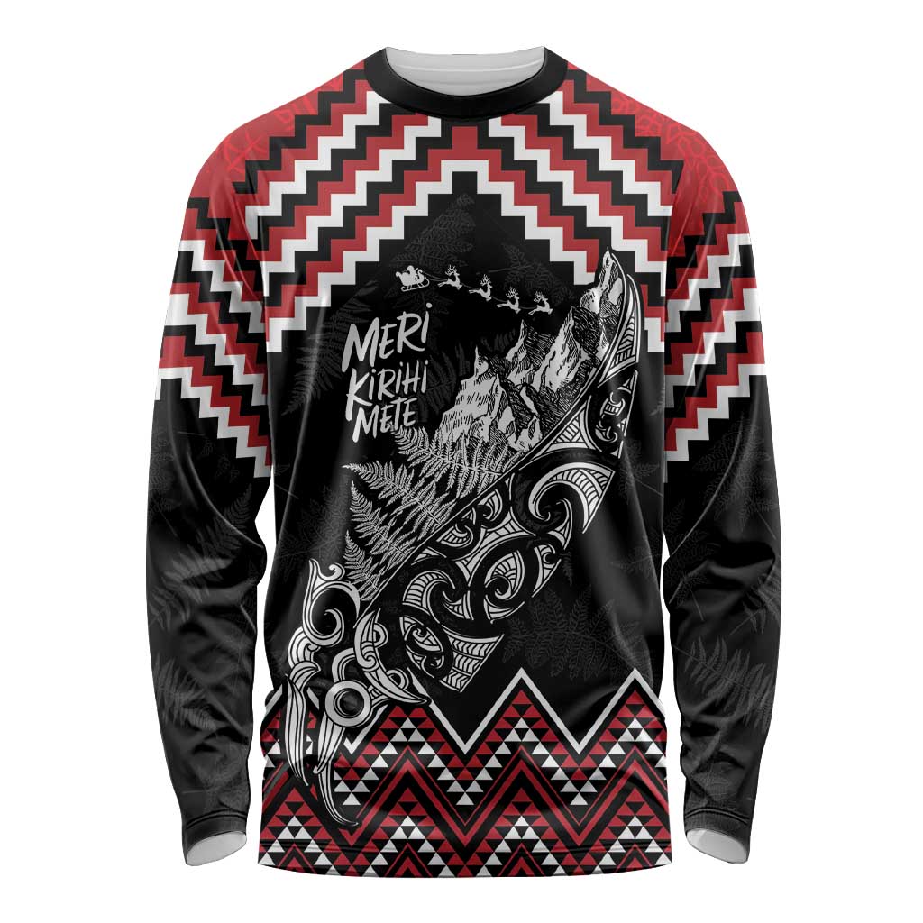 New Zealand Christmas Taniko Poutama Long Sleeve Shirt Mountainscape Maori Fern - Aussie Hoodie