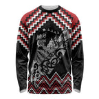 New Zealand Christmas Taniko Poutama Long Sleeve Shirt Mountainscape Maori Fern - Aussie Hoodie