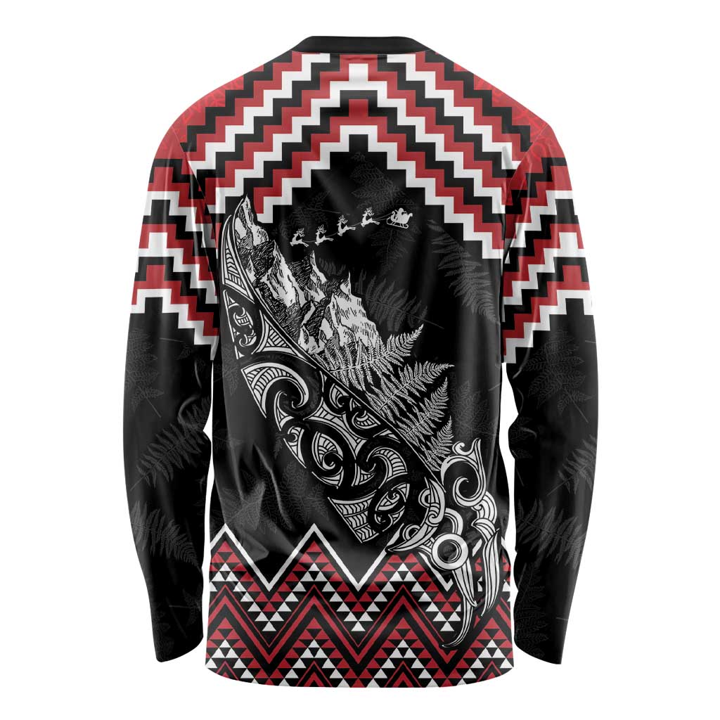 New Zealand Christmas Taniko Poutama Long Sleeve Shirt Mountainscape Maori Fern - Aussie Hoodie