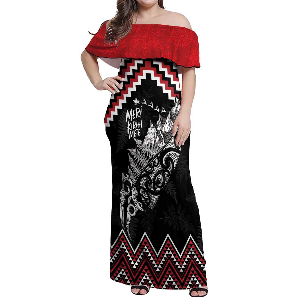 New Zealand Christmas Taniko Poutama Off Shoulder Maxi Dress Mountainscape Maori Fern - Aussie Hoodie