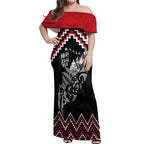 New Zealand Christmas Taniko Poutama Off Shoulder Maxi Dress Mountainscape Maori Fern - Aussie Hoodie