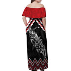 New Zealand Christmas Taniko Poutama Off Shoulder Maxi Dress Mountainscape Maori Fern - Aussie Hoodie