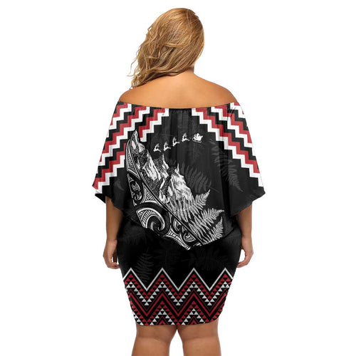 New Zealand Christmas Taniko Poutama Off Shoulder Short Dress Mountainscape Maori Fern - Aussie Hoodie