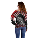 New Zealand Christmas Taniko Poutama Off Shoulder Sweater Mountainscape Maori Fern - Aussie Hoodie